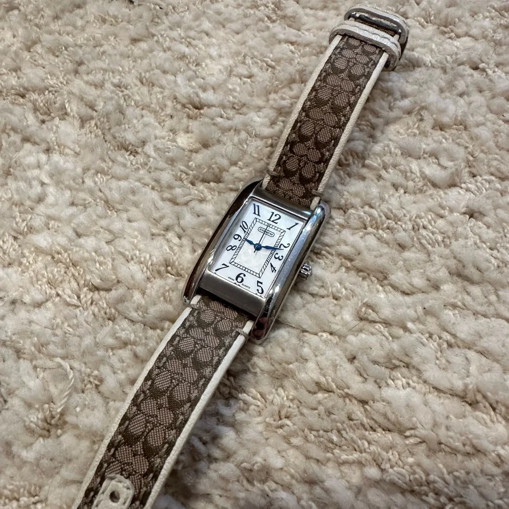 Coach Brown Patterned Watch with Silver Accents